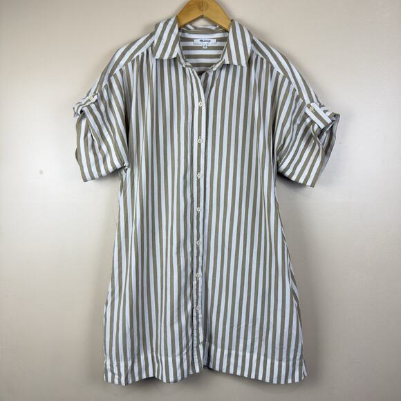 Madewell Women’s Size M Striped Mini Shirtdress Coastal Beach Summer Dress Shirt - Picture 3 of 15